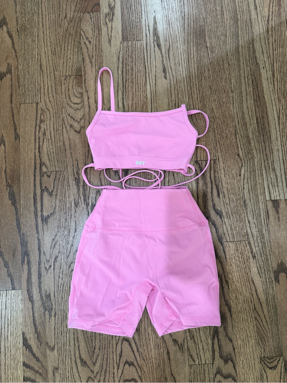 SET Active Pink Strappy Bra and Shorts